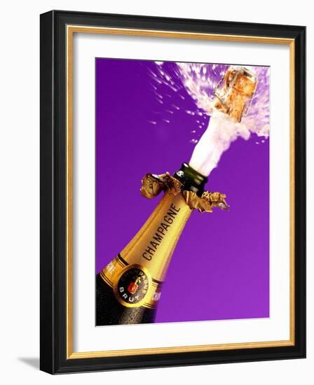 Cork Flying out of Champagne Bottle-null-Framed Photographic Print