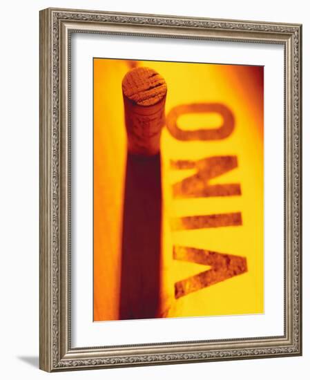 Corks on Wooden Box with the Word Vino-Joerg Lehmann-Framed Photographic Print