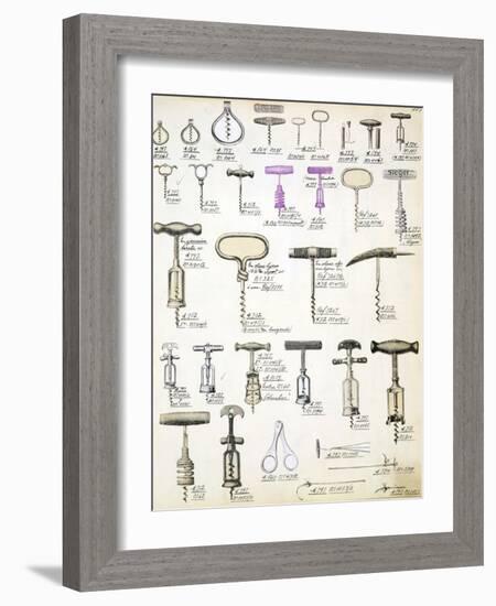 Corkscrews, from a Trade Catalogue of Domestic Goods and Fittings, circa 1890-1910-null-Framed Giclee Print