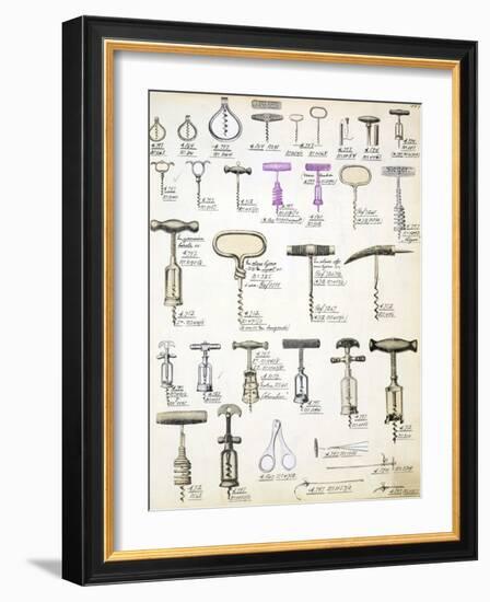 Corkscrews, from a Trade Catalogue of Domestic Goods and Fittings, circa 1890-1910-null-Framed Giclee Print