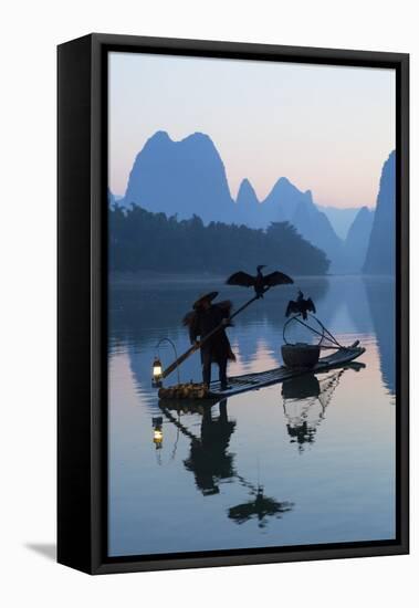 Cormorant Fisherman on Li River at Dawn, Xingping, Yangshuo, Guangxi, China-Ian Trower-Framed Premier Image Canvas