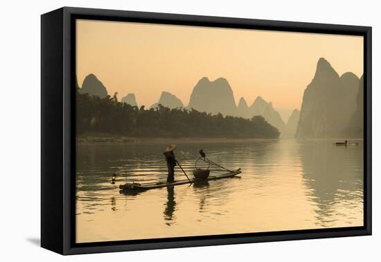 Cormorant Fisherman on Li River at Dawn, Xingping, Yangshuo, Guangxi, China-Ian Trower-Framed Premier Image Canvas