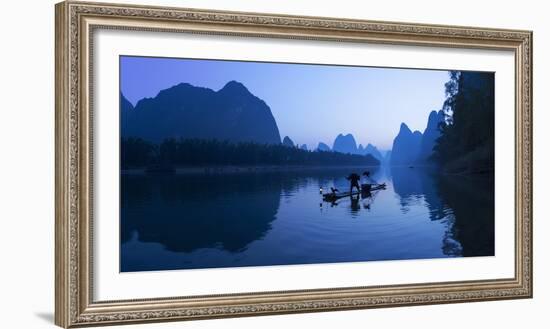 Cormorant Fisherman on Li River at Dawn, Xingping, Yangshuo, Guangxi, China-Ian Trower-Framed Photographic Print