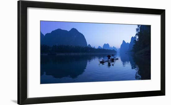 Cormorant Fisherman on Li River at Dawn, Xingping, Yangshuo, Guangxi, China-Ian Trower-Framed Photographic Print