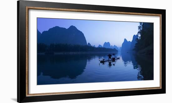 Cormorant Fisherman on Li River at Dawn, Xingping, Yangshuo, Guangxi, China-Ian Trower-Framed Photographic Print