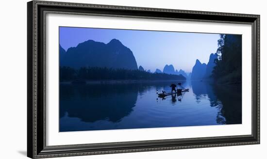 Cormorant Fisherman on Li River at Dawn, Xingping, Yangshuo, Guangxi, China-Ian Trower-Framed Photographic Print