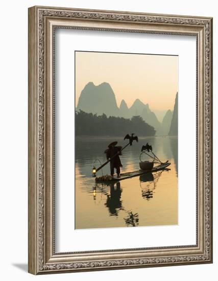 Cormorant Fisherman on Li River at Dawn, Xingping, Yangshuo, Guangxi, China-Ian Trower-Framed Photographic Print