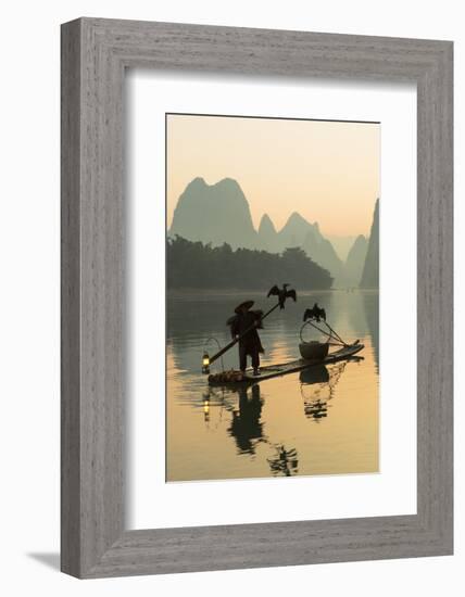 Cormorant Fisherman on Li River at Dawn, Xingping, Yangshuo, Guangxi, China-Ian Trower-Framed Photographic Print