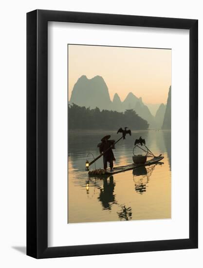 Cormorant Fisherman on Li River at Dawn, Xingping, Yangshuo, Guangxi, China-Ian Trower-Framed Photographic Print