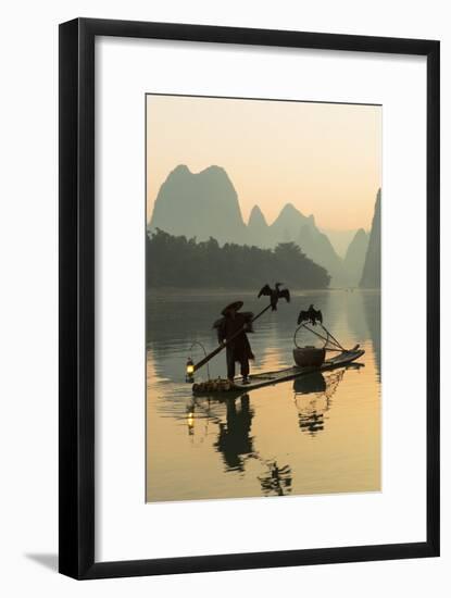 Cormorant Fisherman on Li River at Dawn, Xingping, Yangshuo, Guangxi, China-Ian Trower-Framed Photographic Print