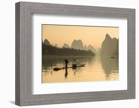 Cormorant Fisherman on Li River at Dawn, Xingping, Yangshuo, Guangxi, China-Ian Trower-Framed Photographic Print