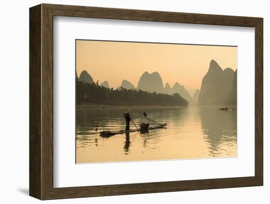 Cormorant Fisherman on Li River at Dawn, Xingping, Yangshuo, Guangxi, China-Ian Trower-Framed Photographic Print