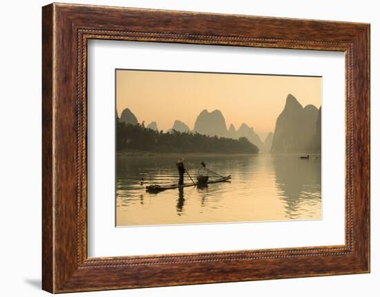 Cormorant Fisherman on Li River at Dawn, Xingping, Yangshuo, Guangxi, China-Ian Trower-Framed Photographic Print