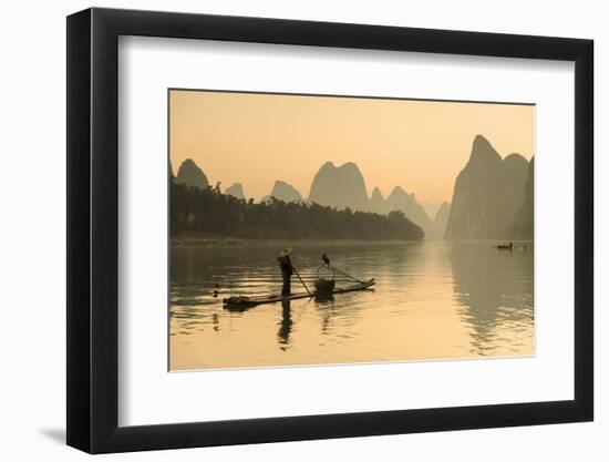 Cormorant Fisherman on Li River at Dawn, Xingping, Yangshuo, Guangxi, China-Ian Trower-Framed Photographic Print