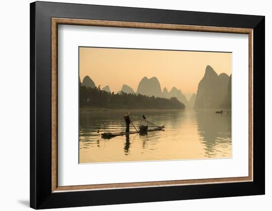 Cormorant Fisherman on Li River at Dawn, Xingping, Yangshuo, Guangxi, China-Ian Trower-Framed Photographic Print
