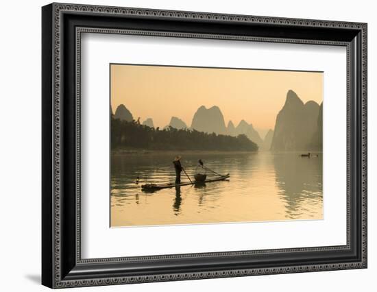 Cormorant Fisherman on Li River at Dawn, Xingping, Yangshuo, Guangxi, China-Ian Trower-Framed Photographic Print