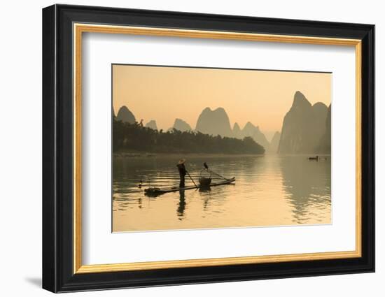 Cormorant Fisherman on Li River at Dawn, Xingping, Yangshuo, Guangxi, China-Ian Trower-Framed Photographic Print