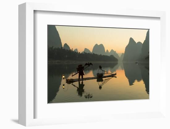 Cormorant Fisherman on Li River at Dawn, Xingping, Yangshuo, Guangxi, China-Ian Trower-Framed Photographic Print