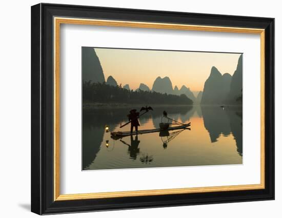 Cormorant Fisherman on Li River at Dawn, Xingping, Yangshuo, Guangxi, China-Ian Trower-Framed Photographic Print