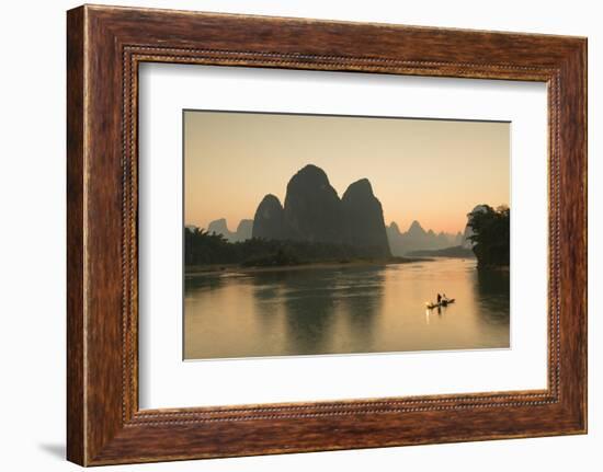 Cormorant Fisherman on Li River at Dusk, Xingping, Yangshuo, Guangxi, China-Ian Trower-Framed Photographic Print