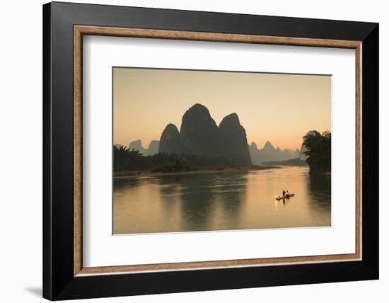 Cormorant Fisherman on Li River at Dusk, Xingping, Yangshuo, Guangxi, China-Ian Trower-Framed Photographic Print