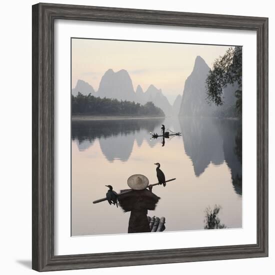 Cormorant fishermen in Li River-Martin Puddy-Framed Photographic Print