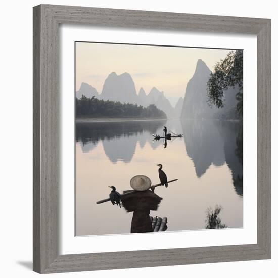 Cormorant fishermen in Li River-Martin Puddy-Framed Photographic Print