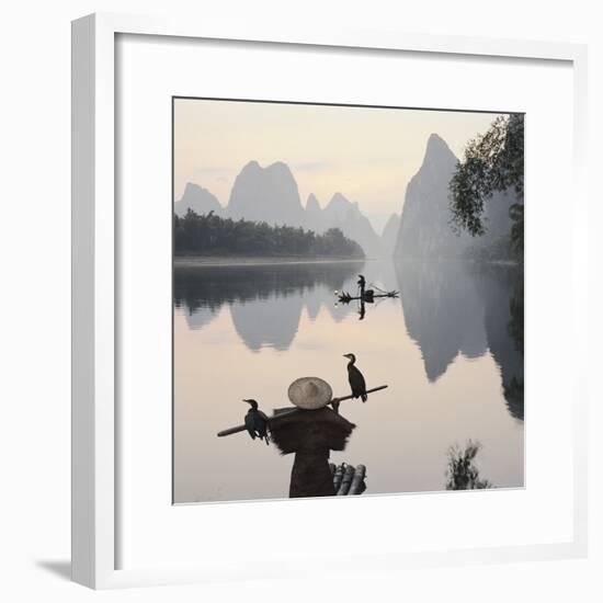 Cormorant fishermen in Li River-Martin Puddy-Framed Photographic Print