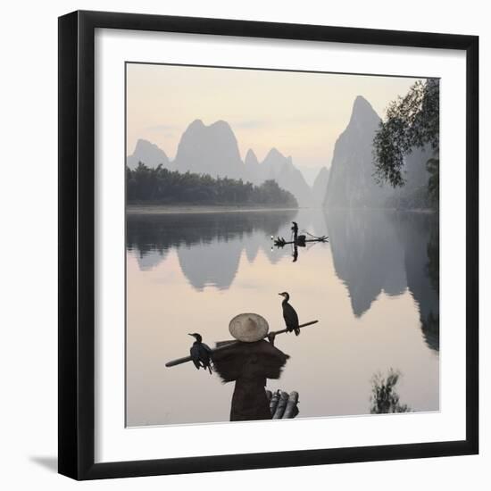 Cormorant fishermen in Li River-Martin Puddy-Framed Photographic Print