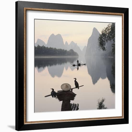 Cormorant fishermen in Li River-Martin Puddy-Framed Photographic Print