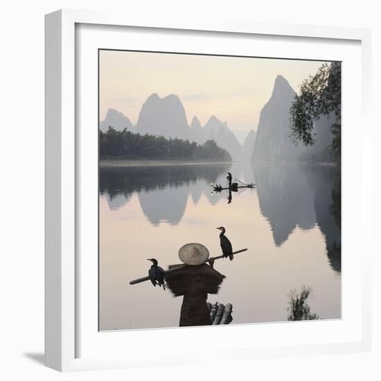 Cormorant fishermen in Li River-Martin Puddy-Framed Photographic Print