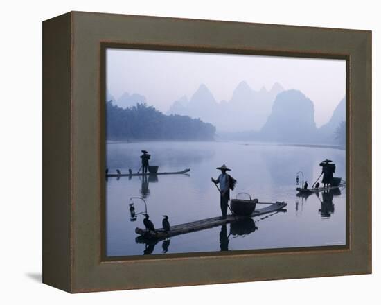 Cormorant Fishermen, Li River, Yangshou, Guilin, Guangxi Province, China-Steve Vidler-Framed Premier Image Canvas