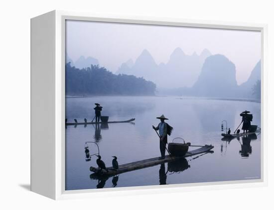 Cormorant Fishermen, Li River, Yangshou, Guilin, Guangxi Province, China-Steve Vidler-Framed Premier Image Canvas