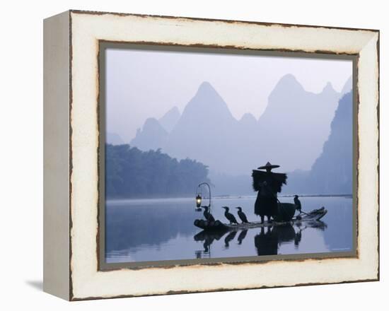 Cormorant Fishermen, Li River, Yangshou, Guilin, Guangxi Province, China-Steve Vidler-Framed Premier Image Canvas