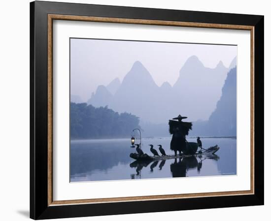 Cormorant Fishermen, Li River, Yangshou, Guilin, Guangxi Province, China-Steve Vidler-Framed Photographic Print