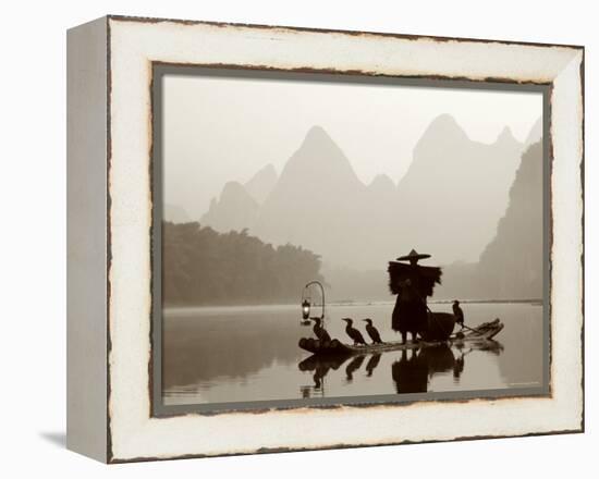 Cormorant Fishermen, Li River, Yangshou, Guilin, Guangxi Province, China-Steve Vidler-Framed Premier Image Canvas