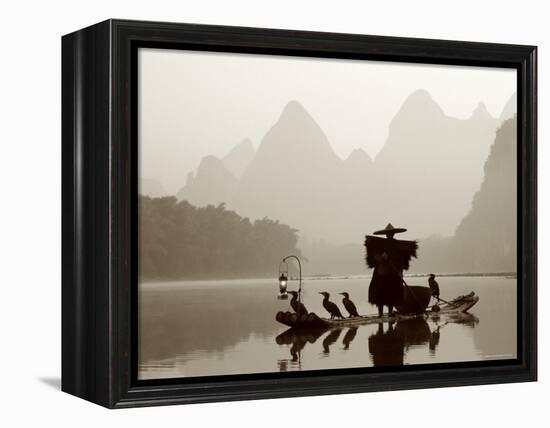 Cormorant Fishermen, Li River, Yangshou, Guilin, Guangxi Province, China-Steve Vidler-Framed Premier Image Canvas