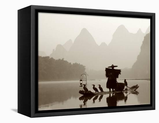 Cormorant Fishermen, Li River, Yangshou, Guilin, Guangxi Province, China-Steve Vidler-Framed Premier Image Canvas