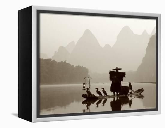 Cormorant Fishermen, Li River, Yangshou, Guilin, Guangxi Province, China-Steve Vidler-Framed Premier Image Canvas