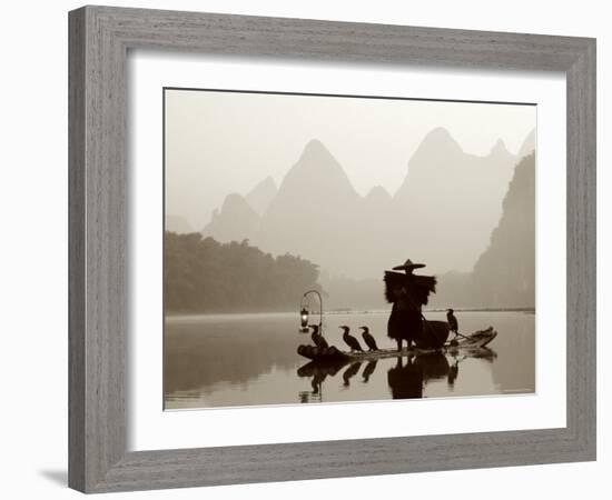 Cormorant Fishermen, Li River, Yangshou, Guilin, Guangxi Province, China-Steve Vidler-Framed Photographic Print