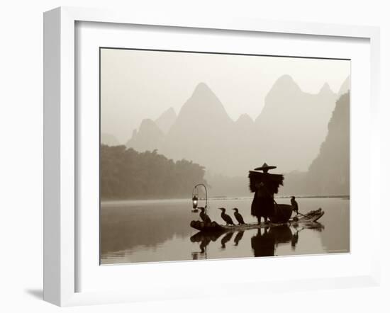 Cormorant Fishermen, Li River, Yangshou, Guilin, Guangxi Province, China-Steve Vidler-Framed Photographic Print