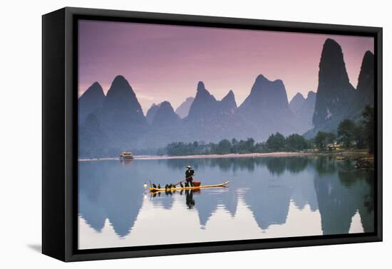 Cormorant Fishing at Dusk, Li River, Guangxi, China-Walter Bibikow-Framed Premier Image Canvas