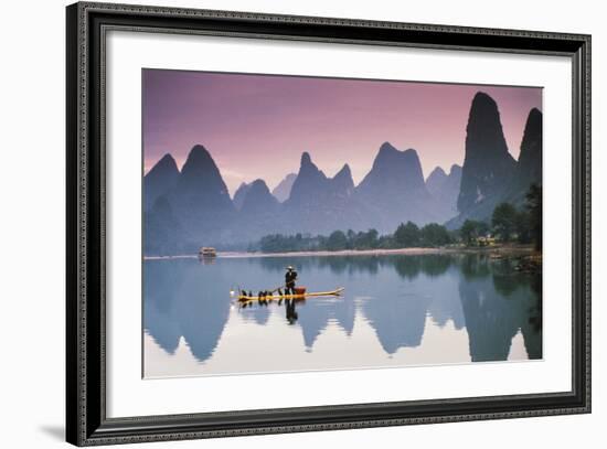 Cormorant Fishing at Dusk, Li River, Guangxi, China-Walter Bibikow-Framed Photographic Print