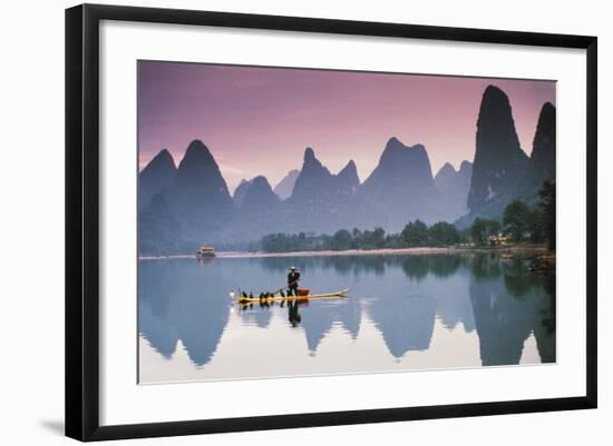 Cormorant Fishing at Dusk, Li River, Guangxi, China-Walter Bibikow-Framed Photographic Print