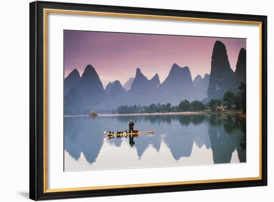 Cormorant Fishing at Dusk, Li River, Guangxi, China-Walter Bibikow-Framed Photographic Print