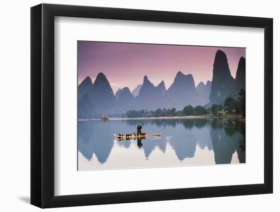 Cormorant Fishing at Dusk, Li River, Guangxi, China-Walter Bibikow-Framed Photographic Print