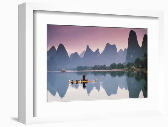 Cormorant Fishing at Dusk, Li River, Guangxi, China-Walter Bibikow-Framed Photographic Print