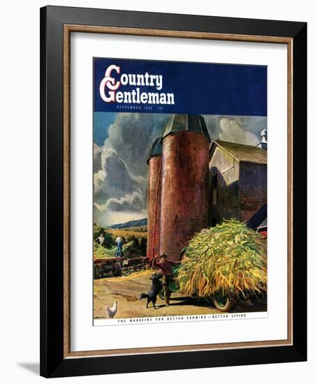 "Corn Silos," Country Gentleman Cover, September 1, 1950-Peter Helck-Framed Giclee Print