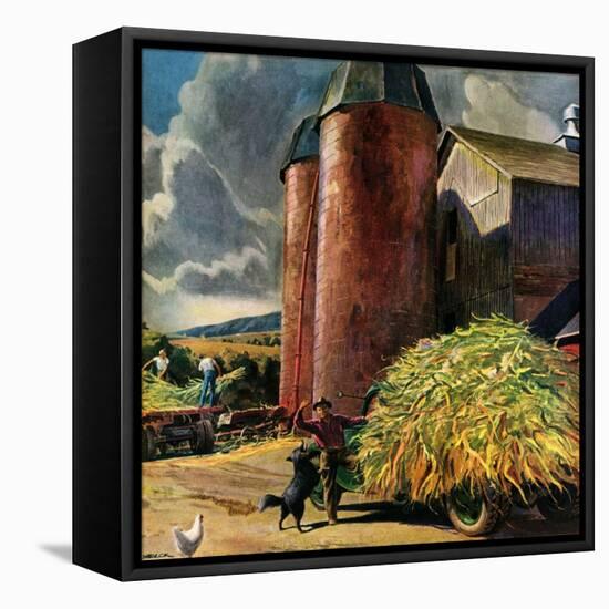 "Corn Silos,"September 1, 1950-Peter Helck-Framed Premier Image Canvas