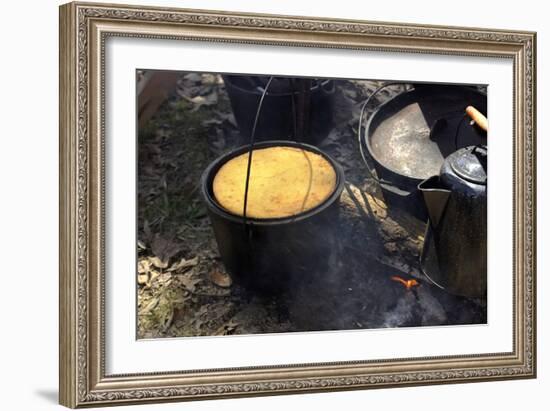 Cornbread and Coffee on a Campfire, Confederate Living History Demonstration, Shiloh, Tennessee-null-Framed Photographic Print